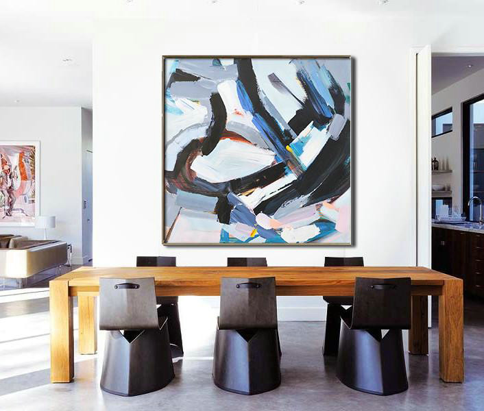 Large Modern Abstract Painting,Oversized Palette Knife Painting Contemporary Art On Canvas,Big Canvas Painting,White,Gray,Black,Blue.etc